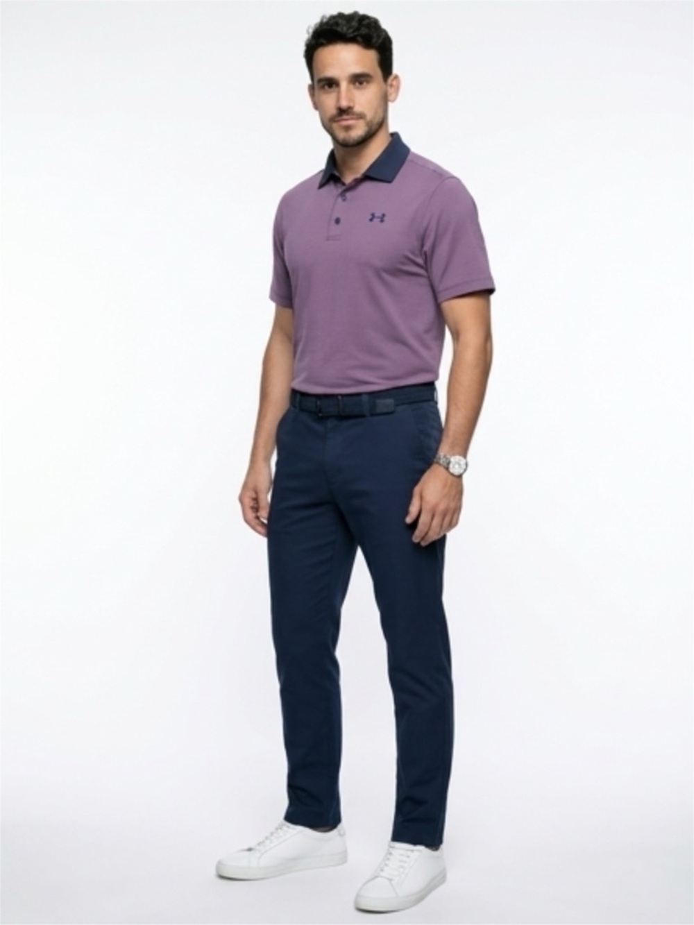 Under Armour Purple Polo with Navy Collar